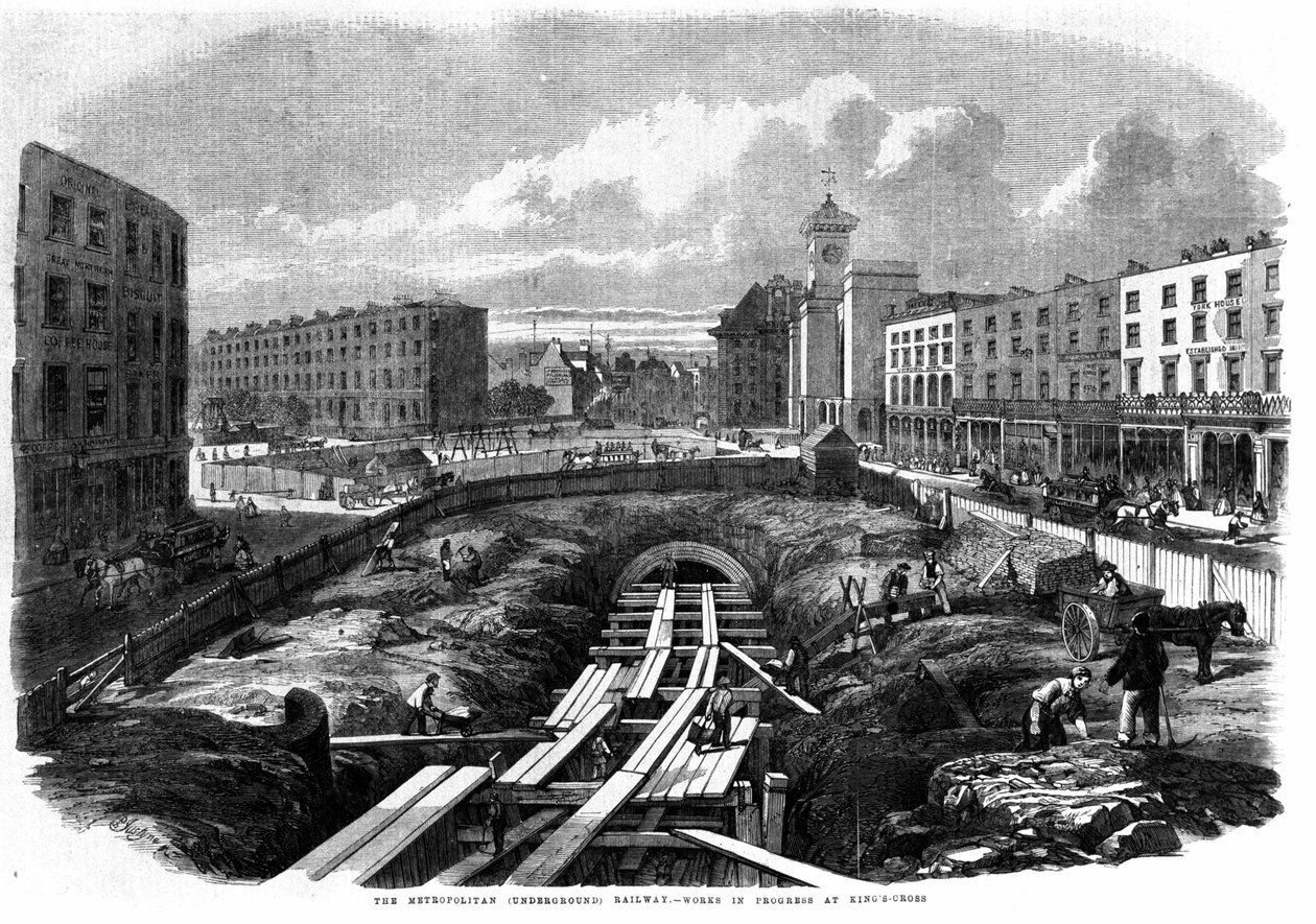 Construction du métro de Londres en 1850 : travaux à King Cross. - Unknown artist