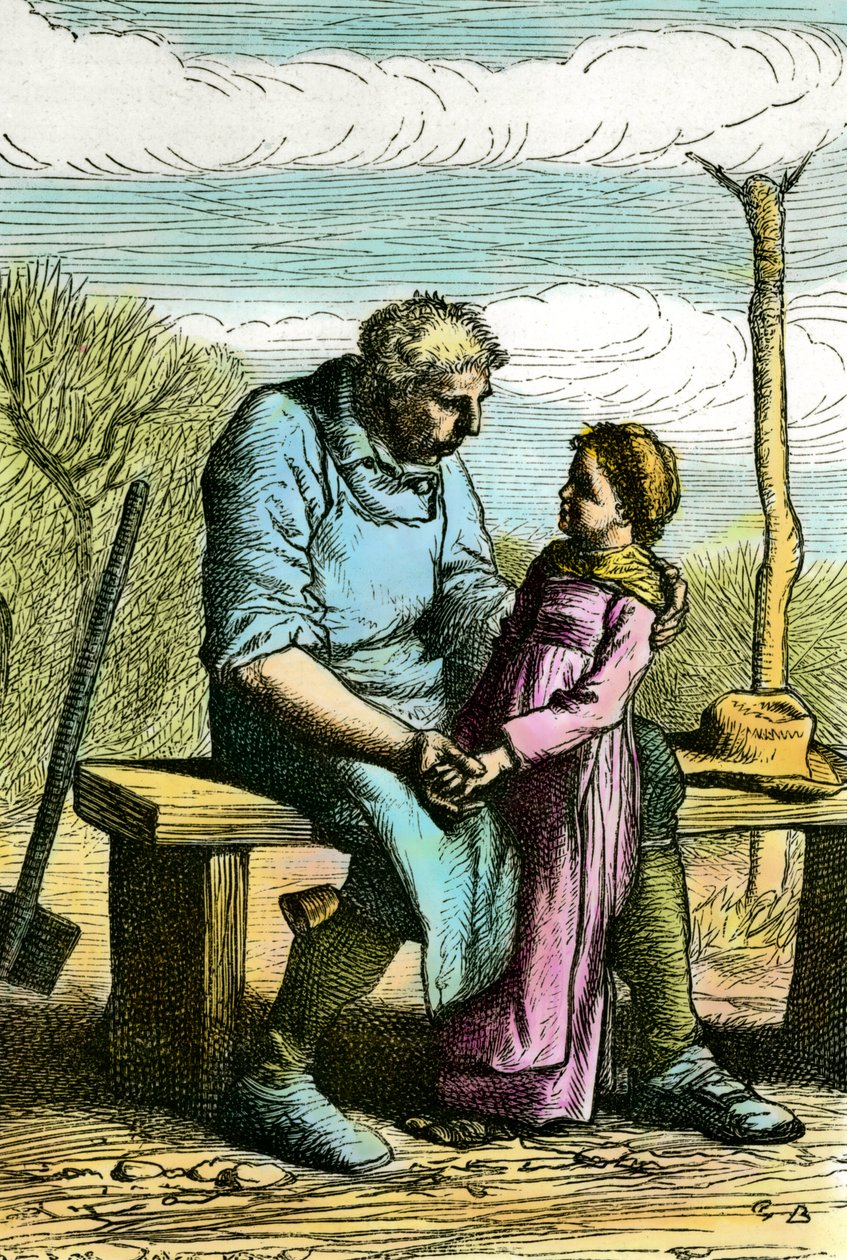 Cosette et Jean Valjean. Illustration pour le roman "Les Misérables" de Victor Hugo (1802-1885) Gravure de 1865 Collection privée - Unknown artist