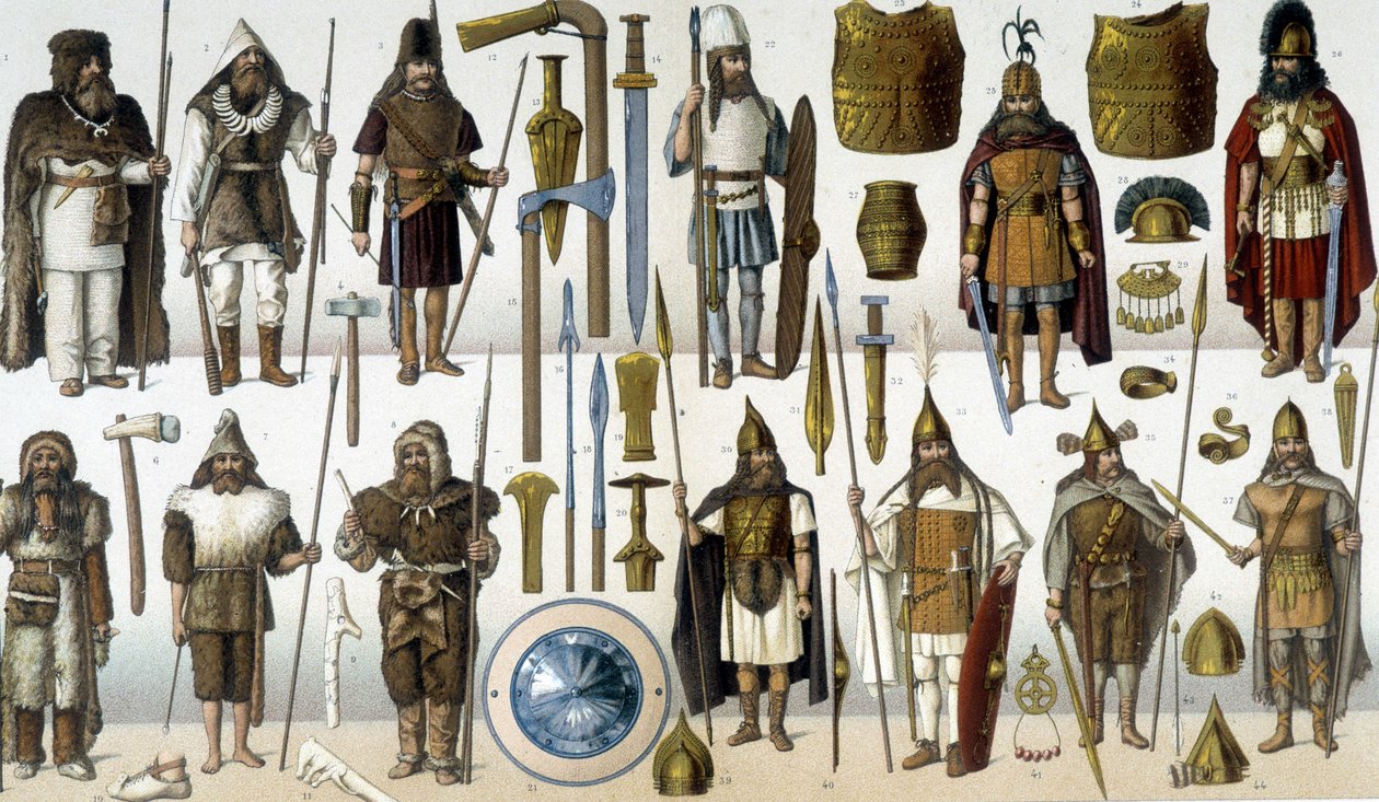 Costumes, armures et armes des guerriers barbares - Unknown artist