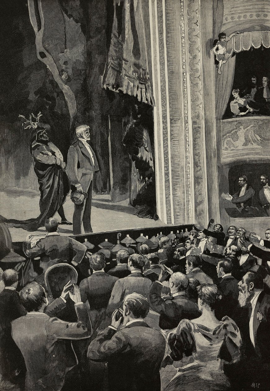 Foule acclamant Giuseppe Verdi (1813-1901) à la fin de l