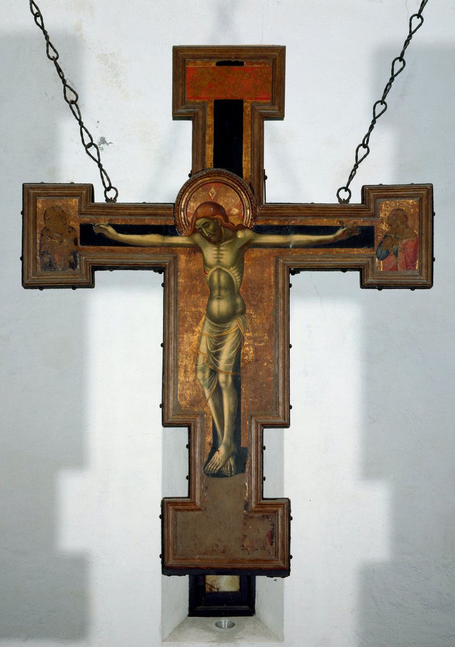Crucifixion Anonyme peinture sur bois au dos d