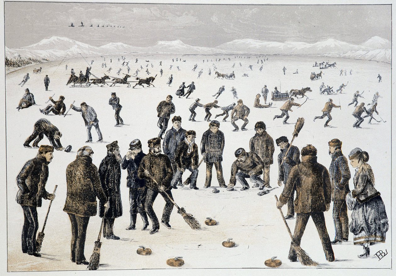 Curling sur un lac gelé près de Halifax, Nouvelle-Écosse - Unknown artist