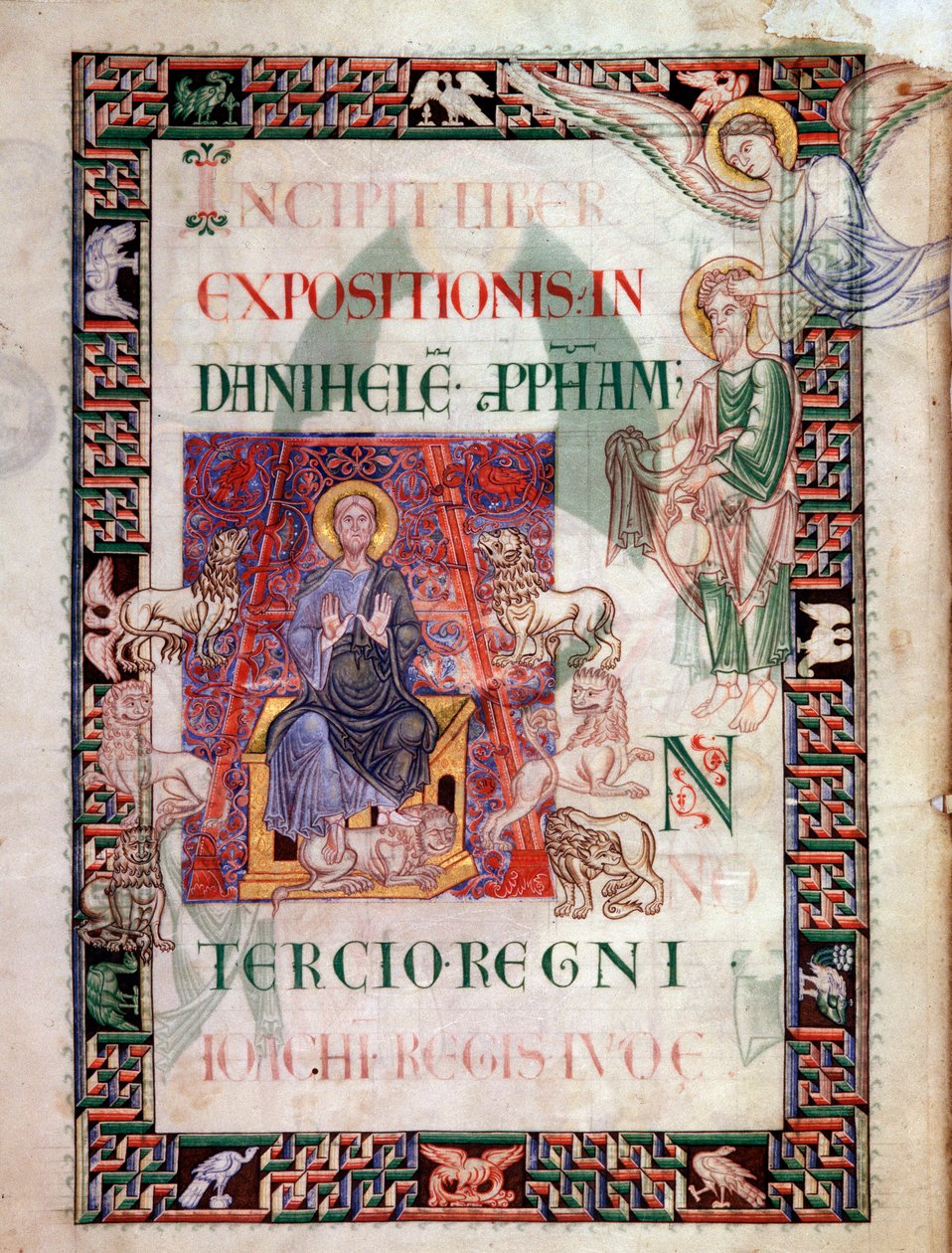 Daniel dans la fosse aux lions sauvé par le prophète Habacuc. Miniature tirée du manuscrit « Histoire ancienne jusqu