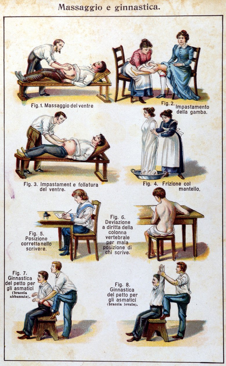 Description de différents types de massage, friction et exercice de gymnastique pour asthmatiques. 19ème siècle - Unknown artist