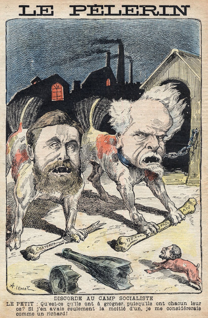 Disputes entre les socialistes Jean Jaurès (à gauche) et Henri Rochefort (à droite). Illustration dans « Le Pèlerin » du 19 juin 1898. - Unknown artist