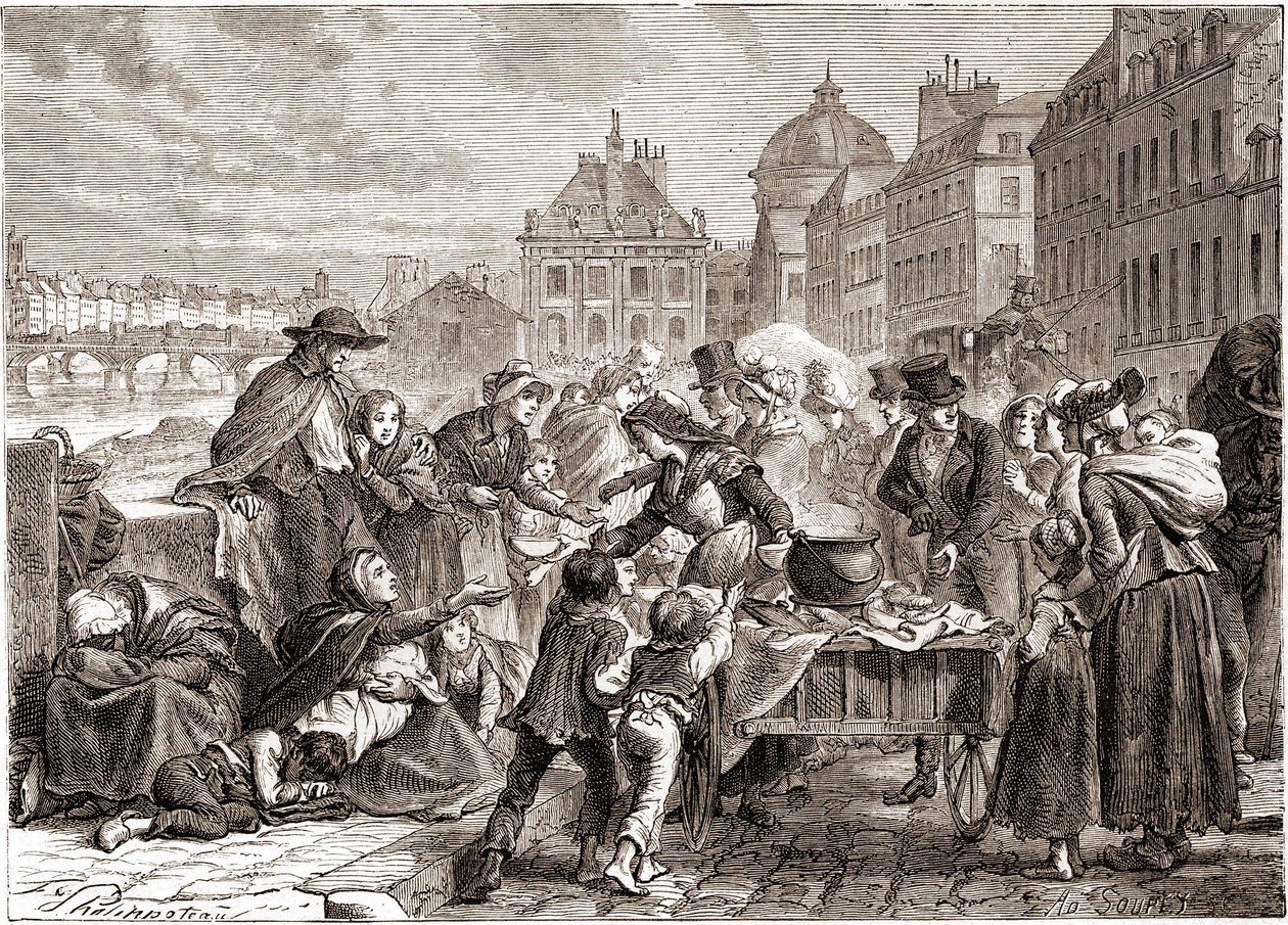 Distribution de nourriture aux paysans affamés vers 1820 - dans « L