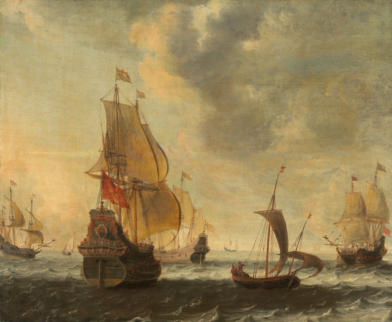 Navires hollandais dans une brise vive, probablement dans les années 1650 (huile sur toile) - Unknown Artist