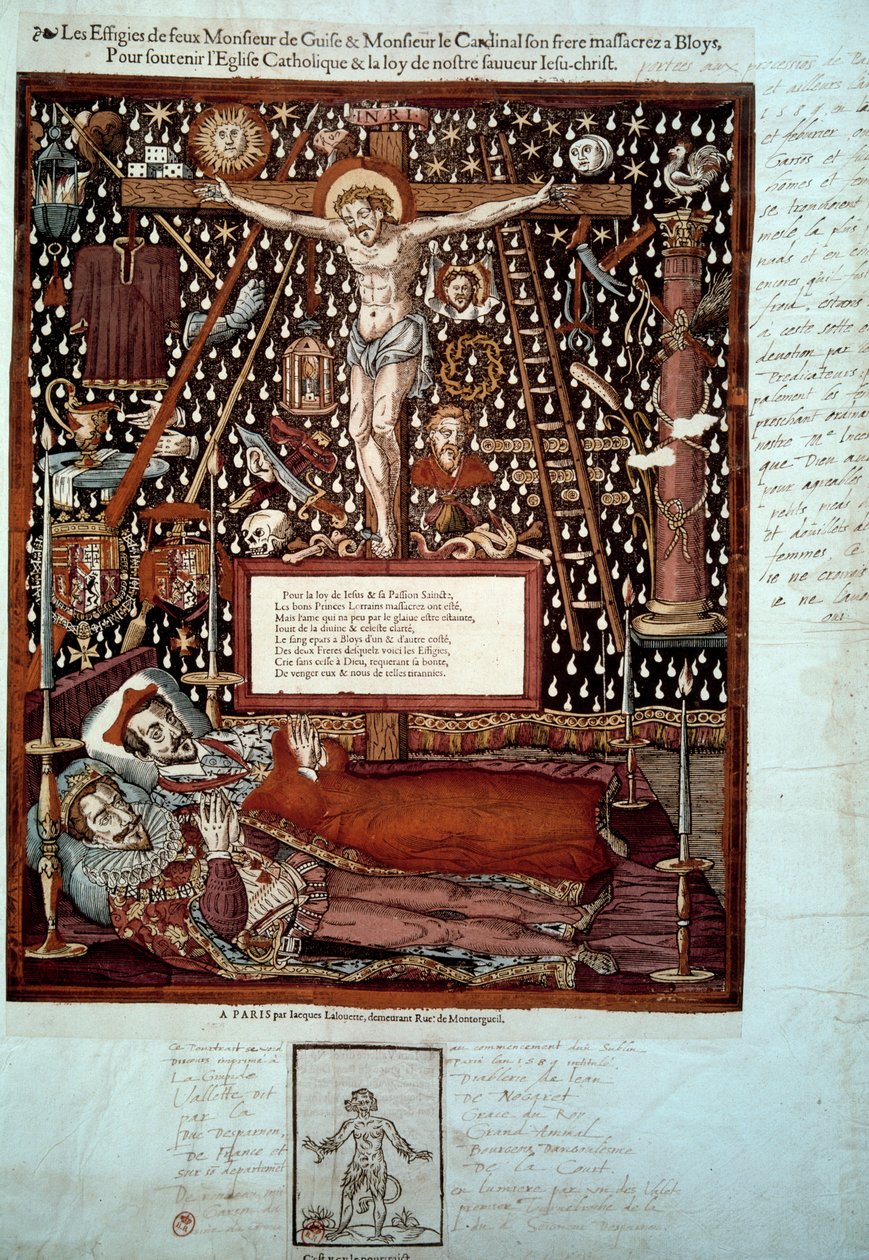 Effigies de Henri Ier de Lorraine, 3e duc de Guise (1550-1588) et de son frère Louis II de Guise, cardinal de Lorraine (1555-1588) assassinés à Blois les 23 et 24 décembre 1588 sur ordre de Henri III. Gravure du XVIe siècle - Unknown artist