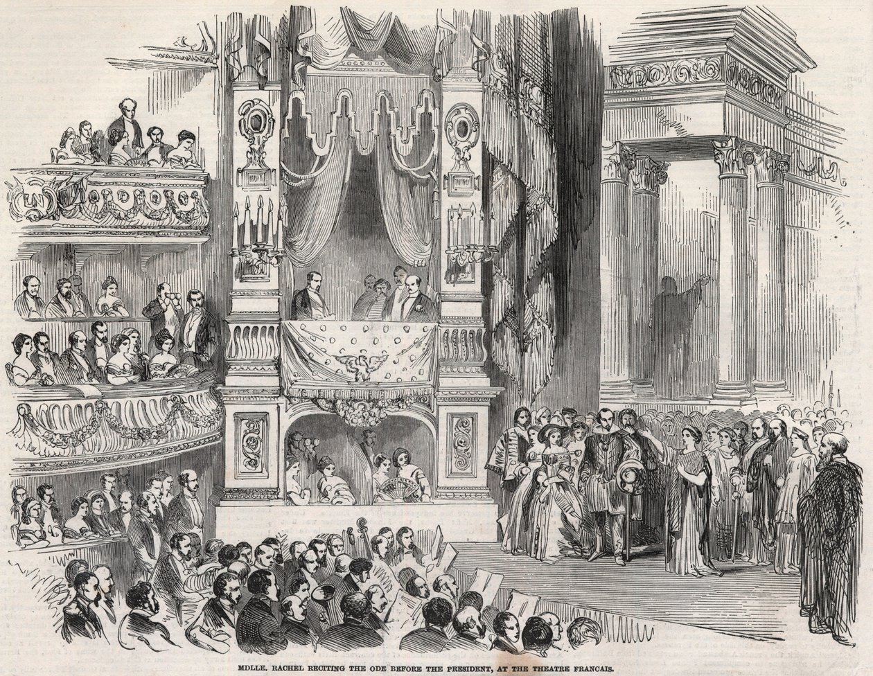 Elisabeth Rachel Felix, connue sous le nom de Mademoiselle Rachel (1821-1858), tragédienne française, devant Napoléon III au Théâtre Français en 1852 - Unknown artist