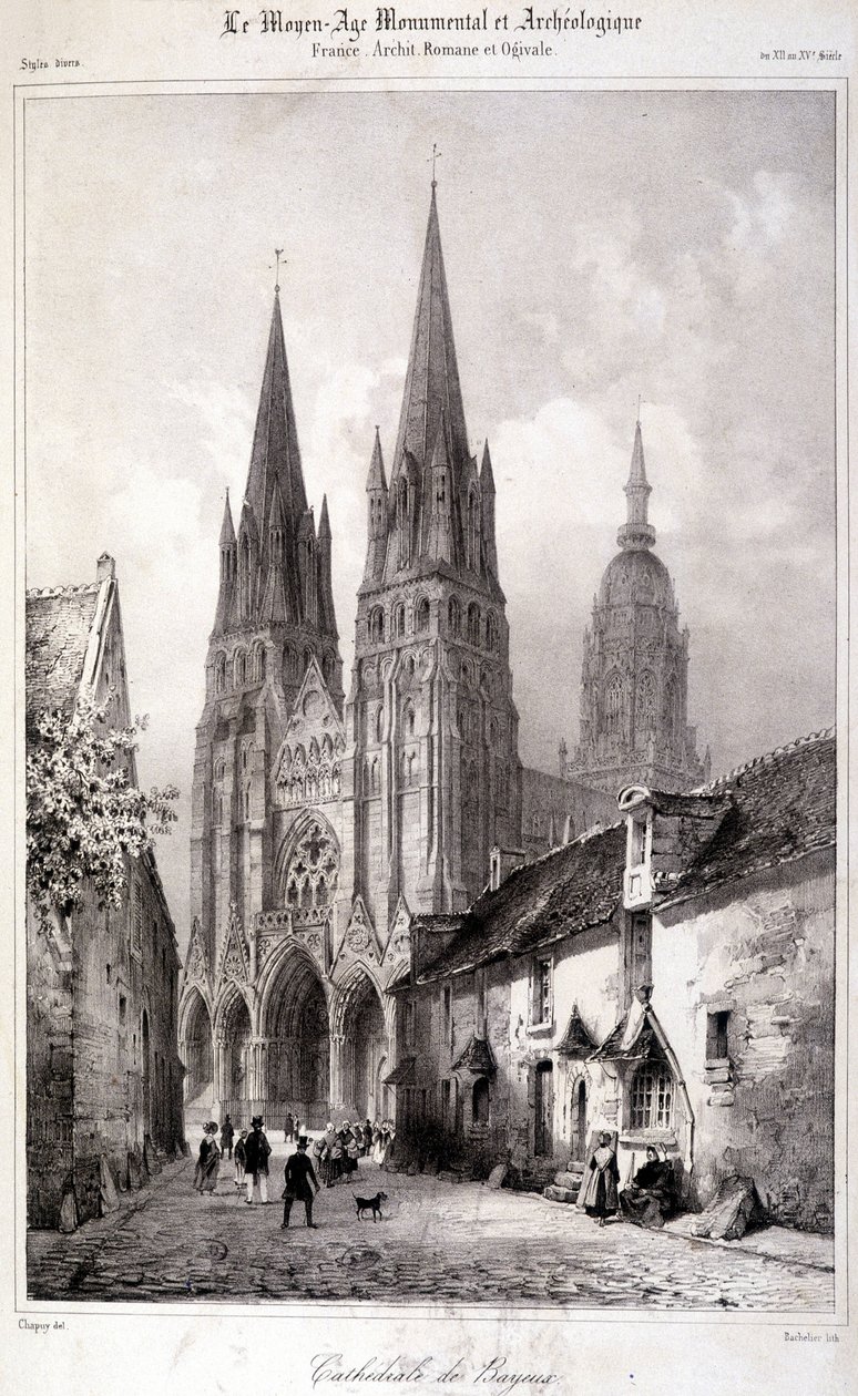 Gravure de la cathédrale de Bayeux publiée dans « Le Moyen Âge monumental et archéologique ». 19e siècle - Unknown artist
