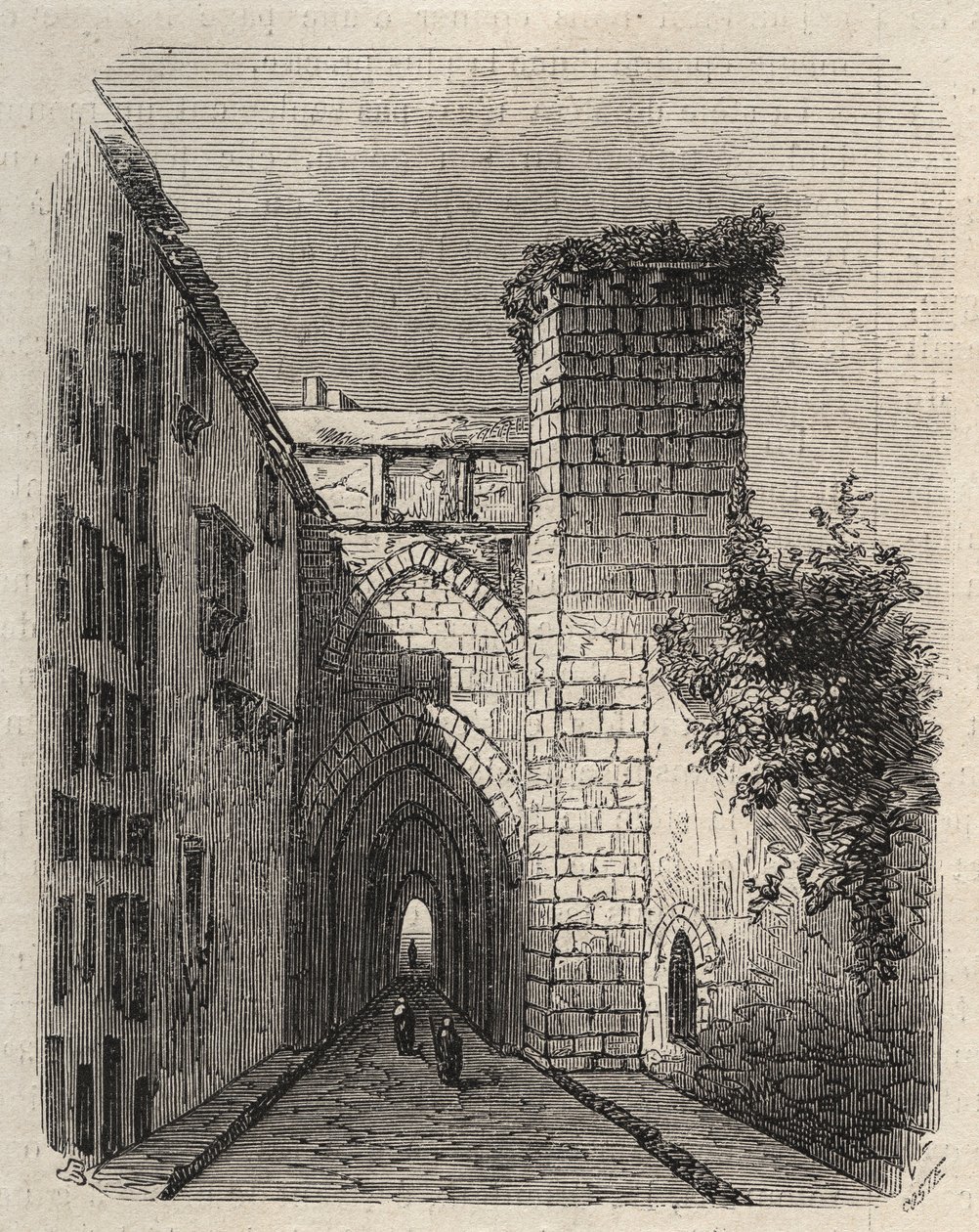 Entrée de la Medrese arabe (école supérieure) à Jérusalem où la stèle de Mesha du temple était enterrée - gravure dans 