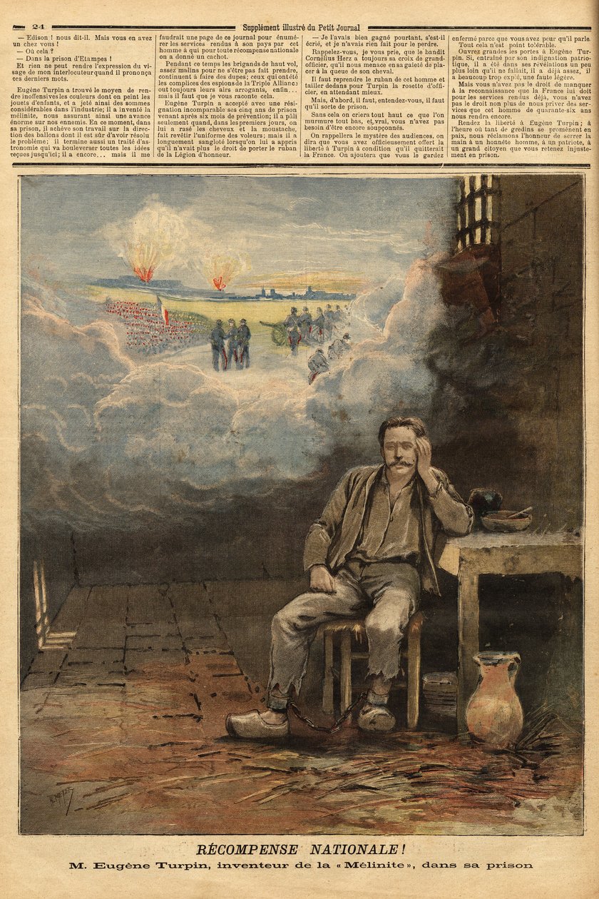 Eugène Turpin (1848-1927) chimiste, inventeur en 1884 de la mélinite (un explosif), dans sa cellule, accusé (à tort) d