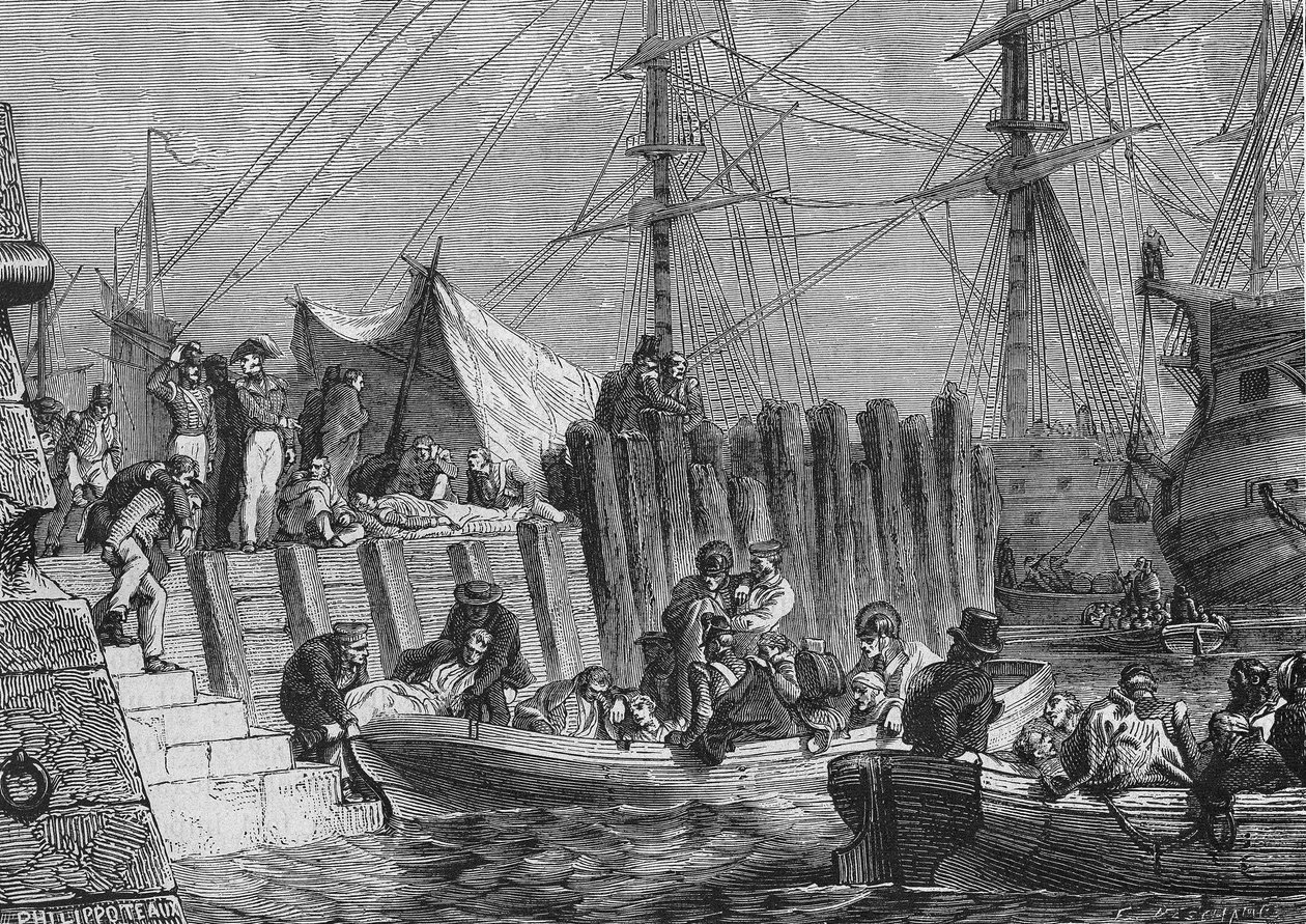 Évacuation de Flessingue par les Anglais en 1802 : embarquement des malades - dans « Histoire de France » par Henri Martin, sd. XIXe siècle. - Unknown artist