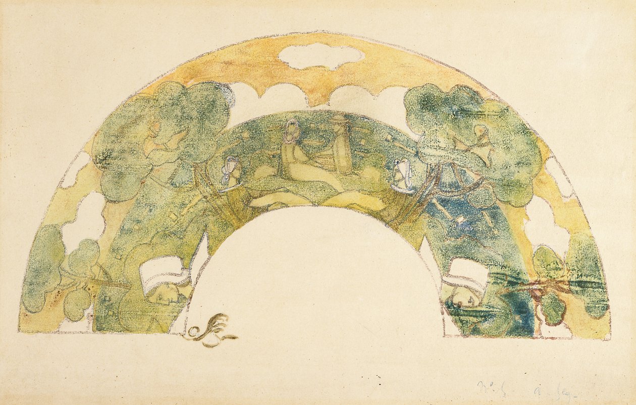 Éventail - Bretons au bord de la mer - Unknown artist