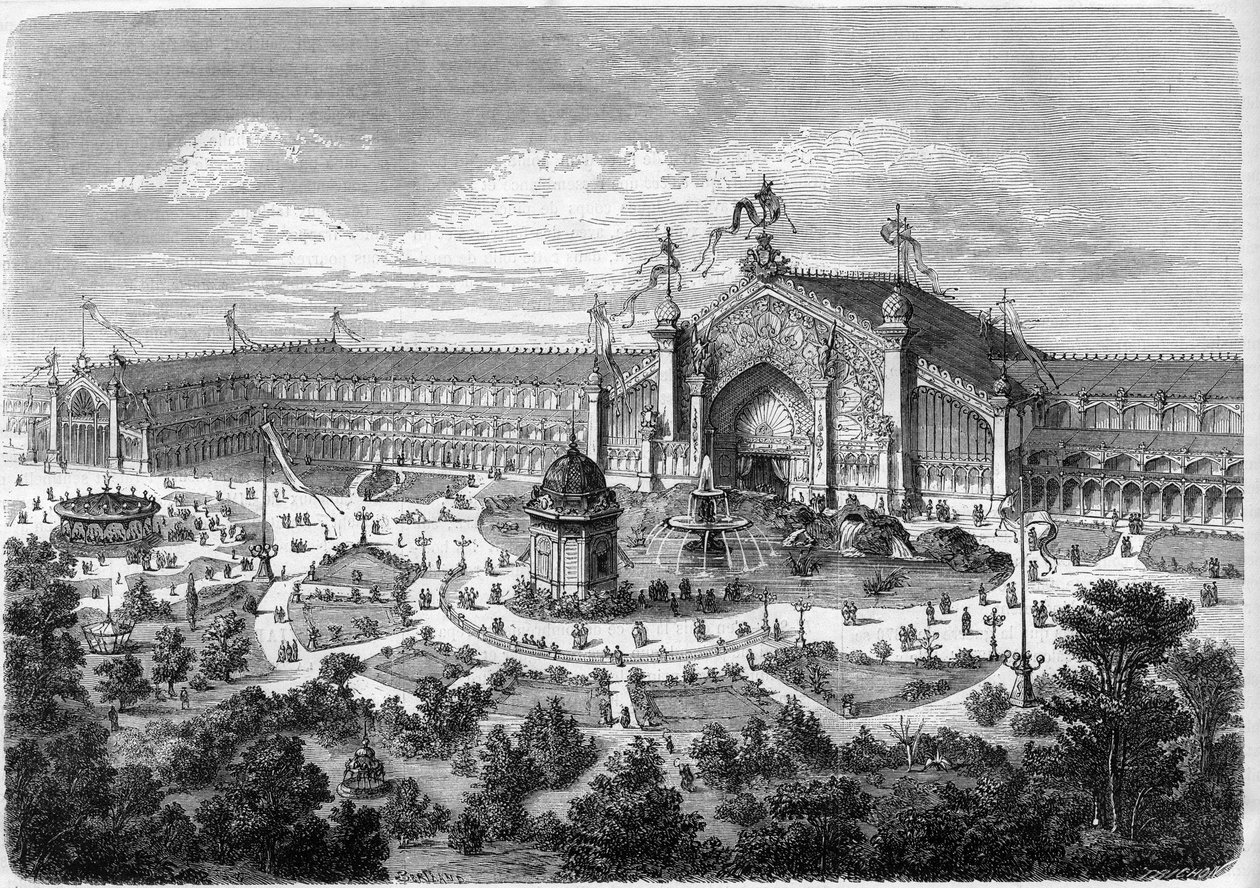 Exposition Universelle de Lyon : les galeries vues du parc. Gravure dans "L