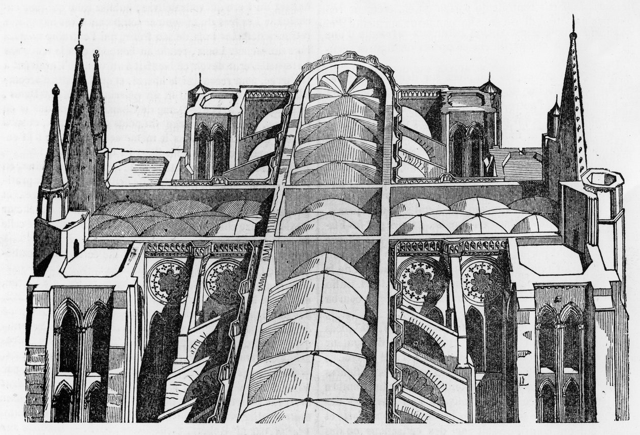 Vue extérieure et partie supérieure de la Cathédrale de Chartres (28) depuis l
