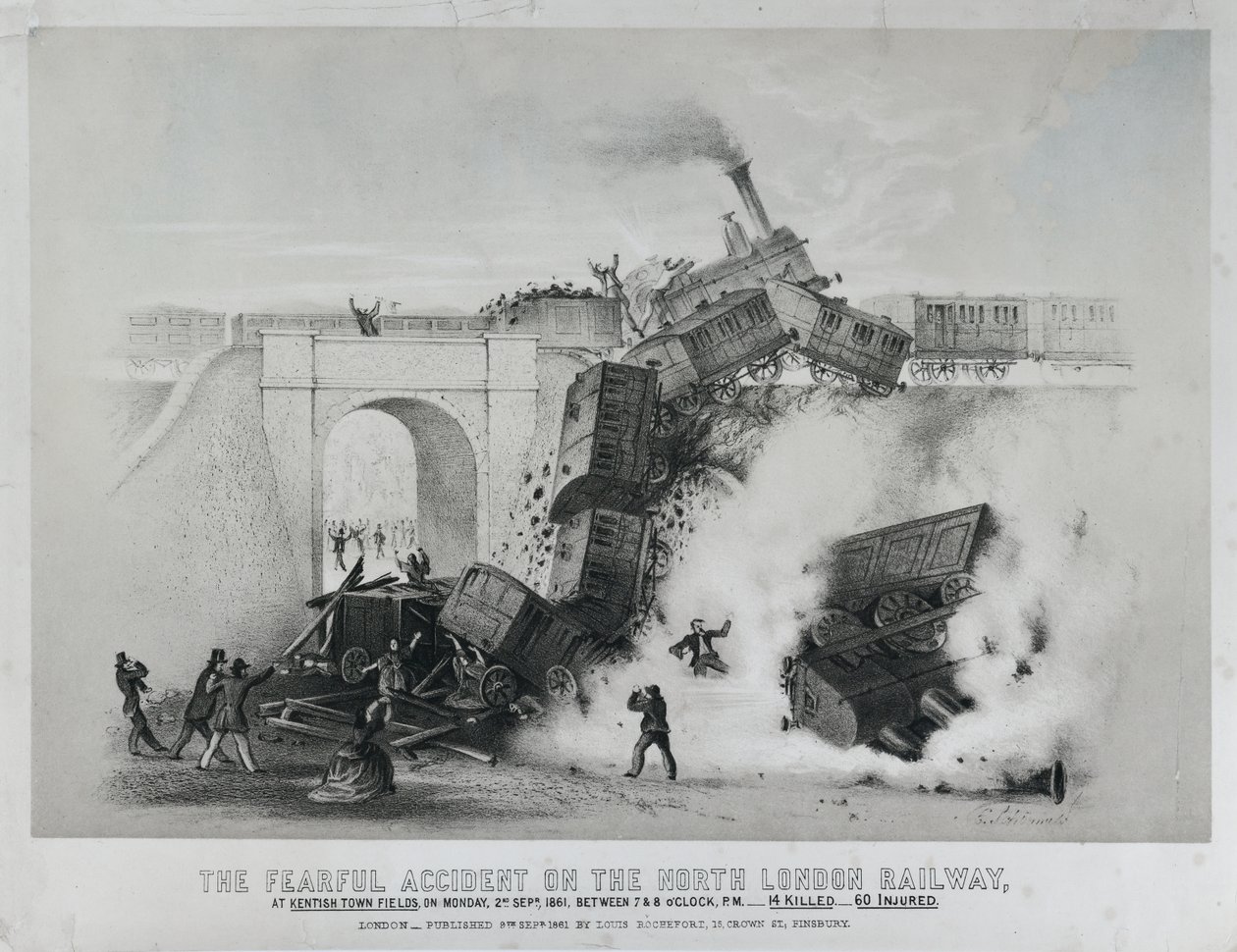 Accident redoutable sur le chemin de fer du nord de Londres à Kentish Town Fields - Unknown artist