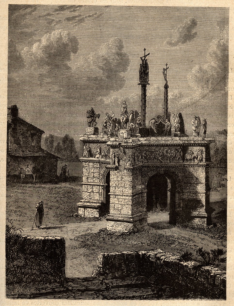 Finistère - Bretagne - Le calvaire de Pleyben - Enclos paroissial de Pleyben - gravure dans « PATRIE » - DESCRIPTION PICTURESQUE DE LA FRANCE EN 6 VOLUMES PAR LUCIEN HUARD - fin du XIXe siècle - Unknown artist
