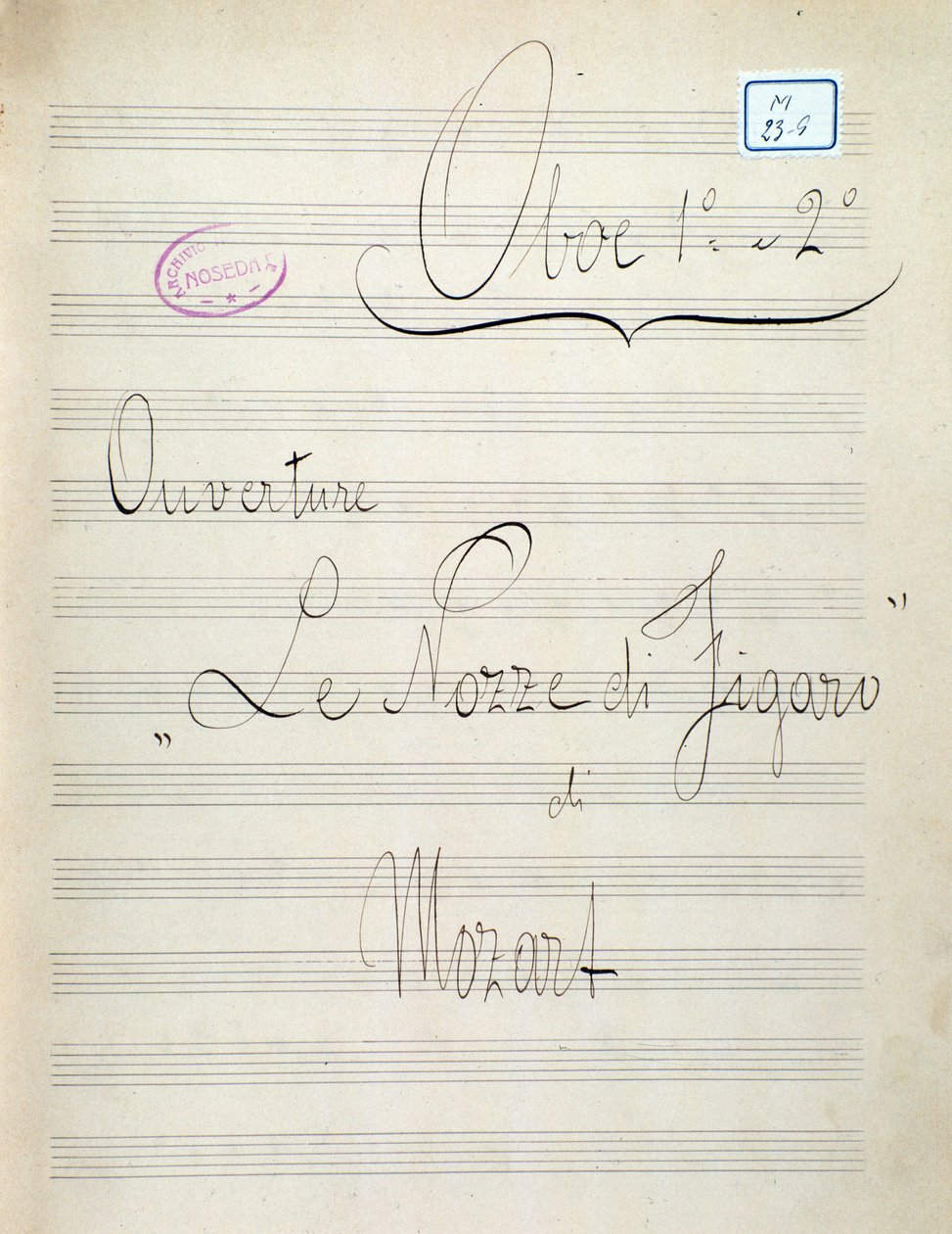 Première page de partition pour hautbois de Le nozze di Figaro, opéra par Mozart (XIXe siècle) - Unknown artist