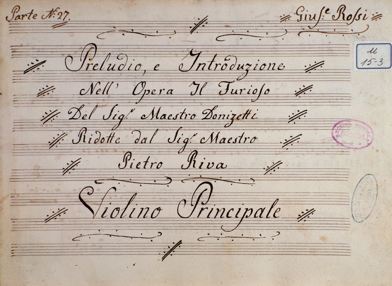 Première page de la partition pour violon, Il furioso all