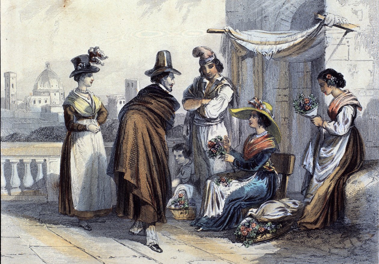Fleuriste à Florence. Lithographie vers 1820 - Unknown artist