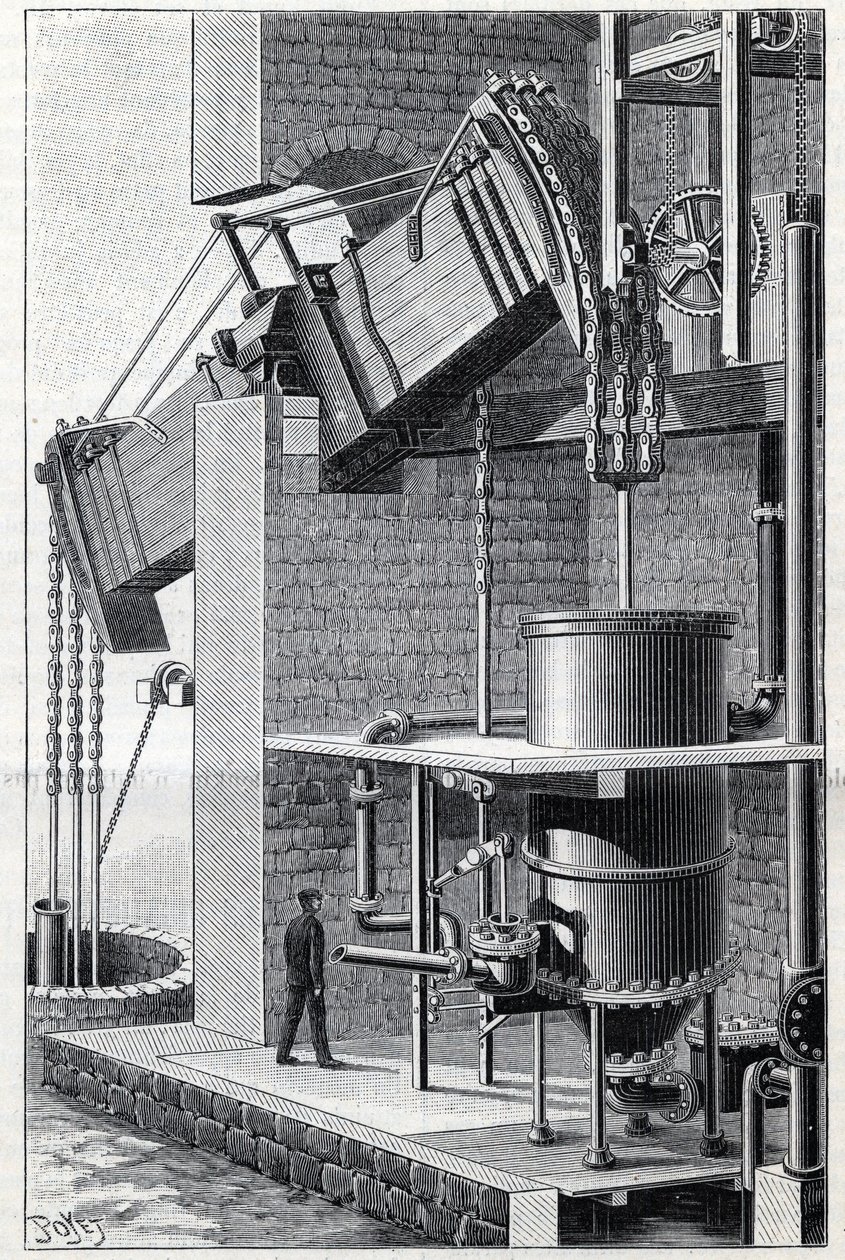 Ancienne machine à vapeur de Thomas Newcomen actuellement en fonctionnement près de Bristol en Angleterre. Gravure dans « La Nature » - Unknown artist