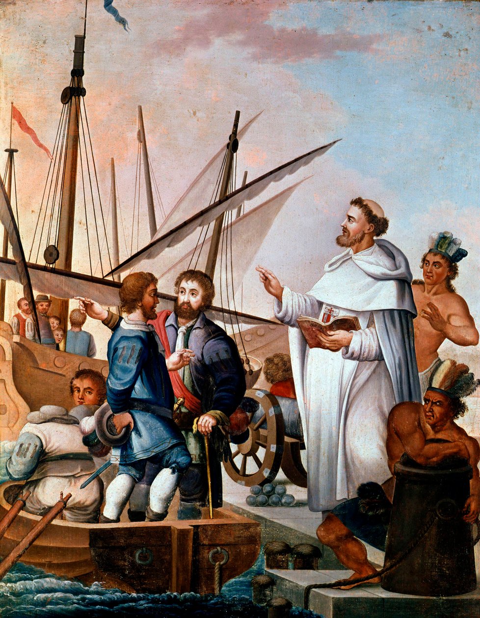 Fra Bartolome de Olmedo encourageant les brigantins et les marins à explorer le nouveau monde en 1500 - Unknown Artist