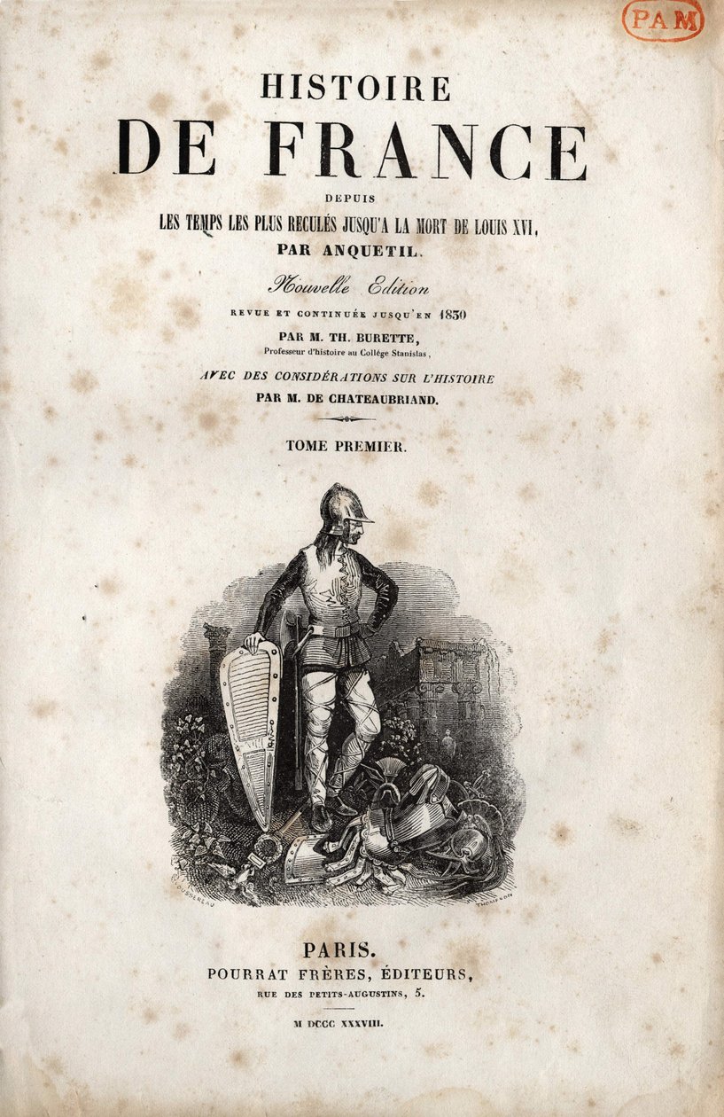 Frontispice de « Histoire de France » par Anquetil. 1838 - Unknown artist