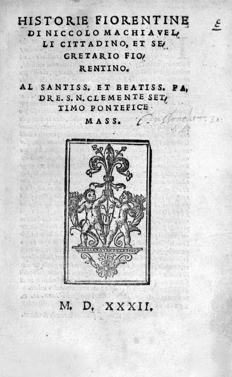Frontispice de "Historie Fiorentine di Niccolo Machiavelli" - Unknown artist