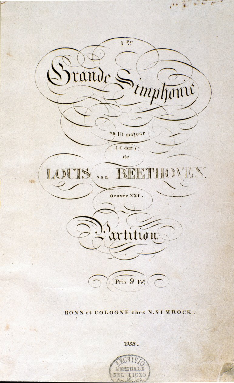 Frontispice de la première édition allemande de la partition de la Symphonie n° 1 en do majeur par le compositeur allemand Ludwig van Beethoven (1799-1800) - Unknown artist