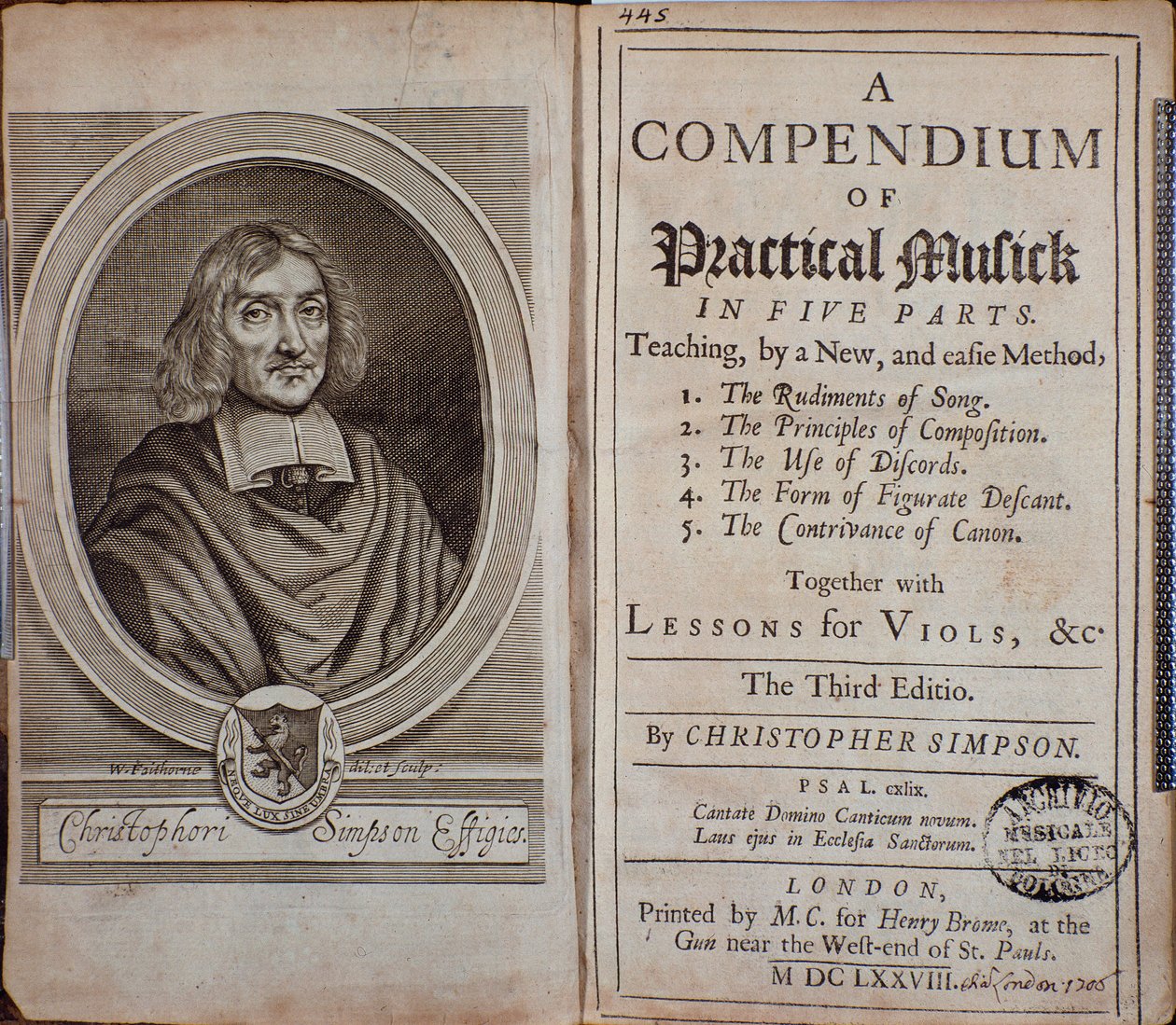 Frontispice du Compendium de musique pratique avec portrait de Christopher Simpson - Unknown artist