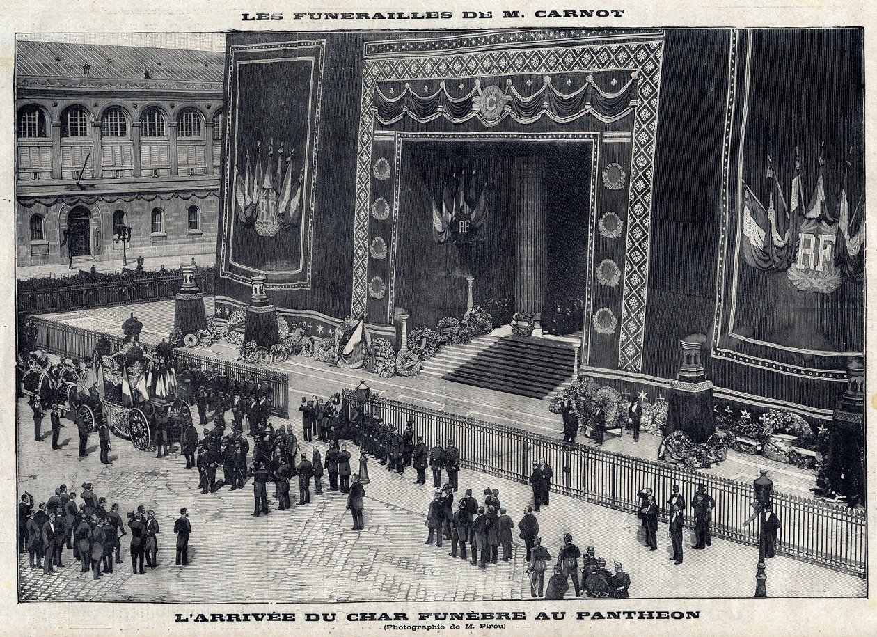 Funérailles de Sadi Carnot (1837-1894), ancien président français, au Panthéon à Paris. Arrivée du char funèbre. Gravure dans « Le Parisien » - Unknown artist