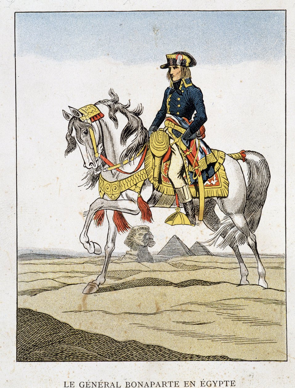 Le général Bonaparte en Égypte, un portrait à cheval devant les pyramides et le sphinx - Unknown artist