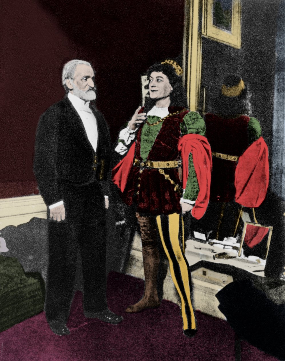 Giuseppe Verdi et Victor Maurel (en Iago) en février 1887 à la Scala de Milan après la première d