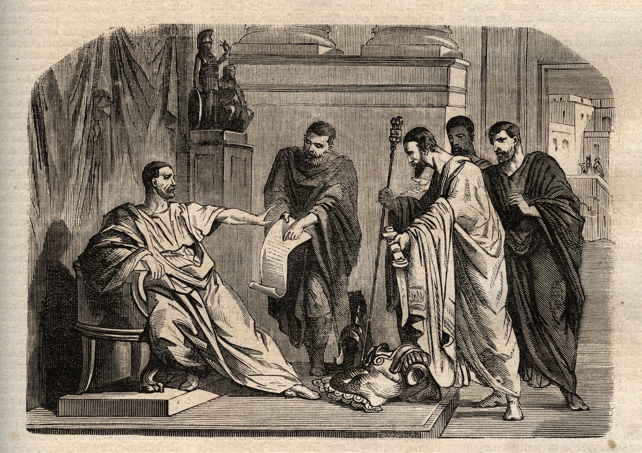 Gordien I (158-238) refusant la dignité impériale - gravure dans "Dictionnaire populaire illustré" - 1864 - Unknown artist