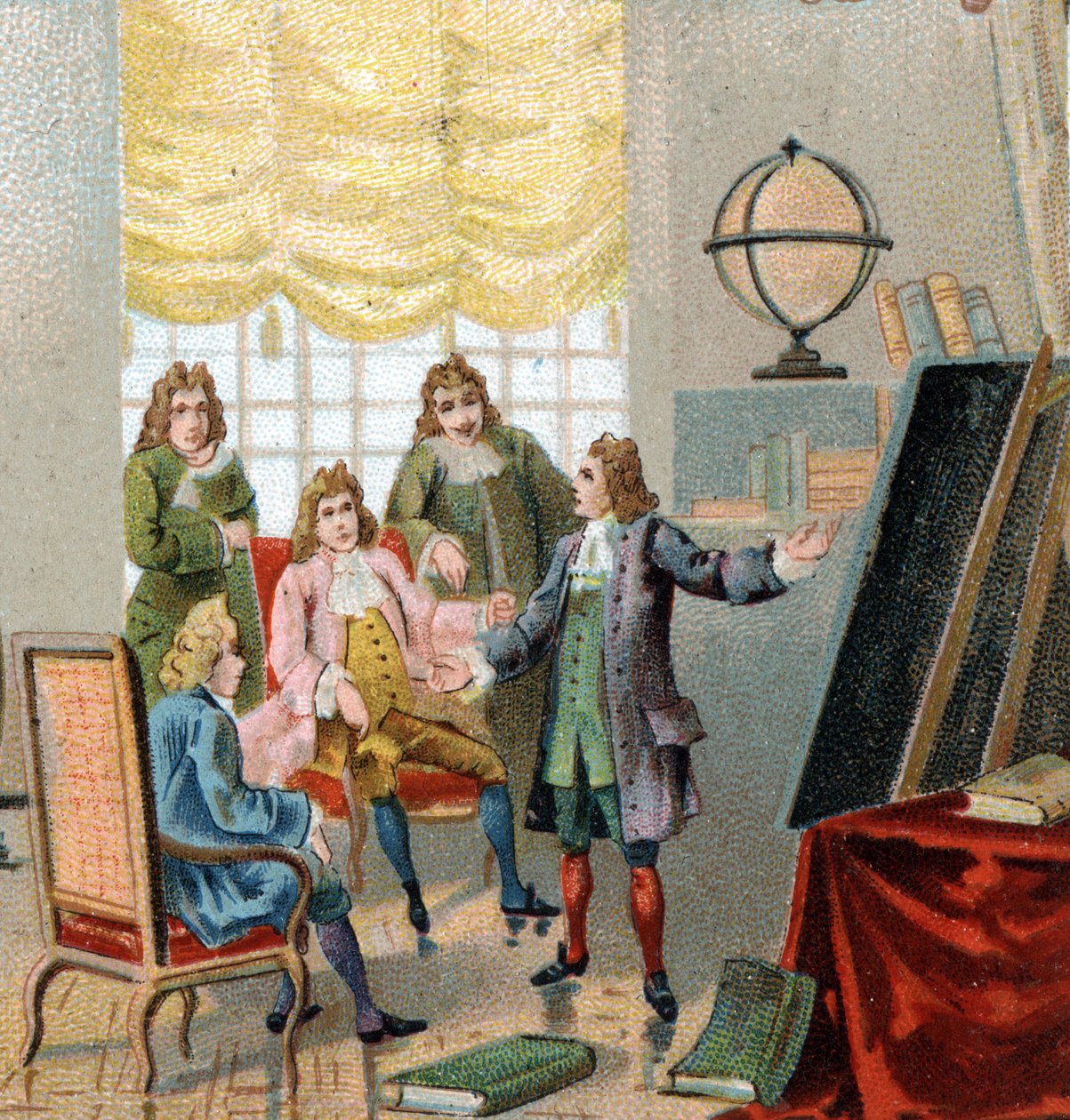 Gottfried Wilhelm Leibniz (1646-1716), philosophe et mathématicien allemand ; démontrant ses théories sur le calcul différentiel. Chromolithographie, fin du 19e siècle - Unknown artist