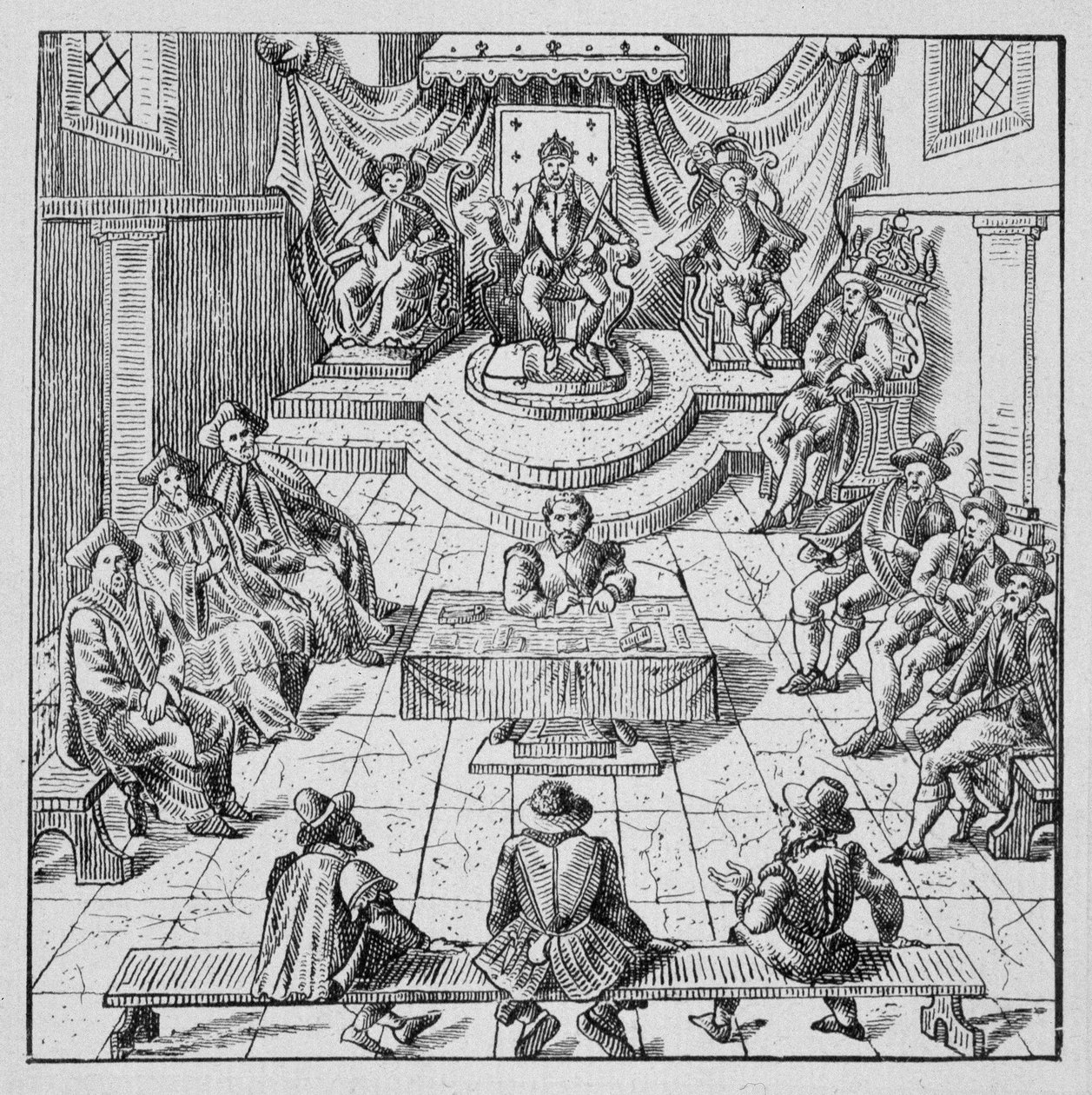 Henri III (1551 - 1589) tenant les États Généraux à Blois en 1576 - dans "Collection de 39 figures représentant les calamités de la France de 1562 à 1586"; Louis Perrin imprimerie - Unknown artist