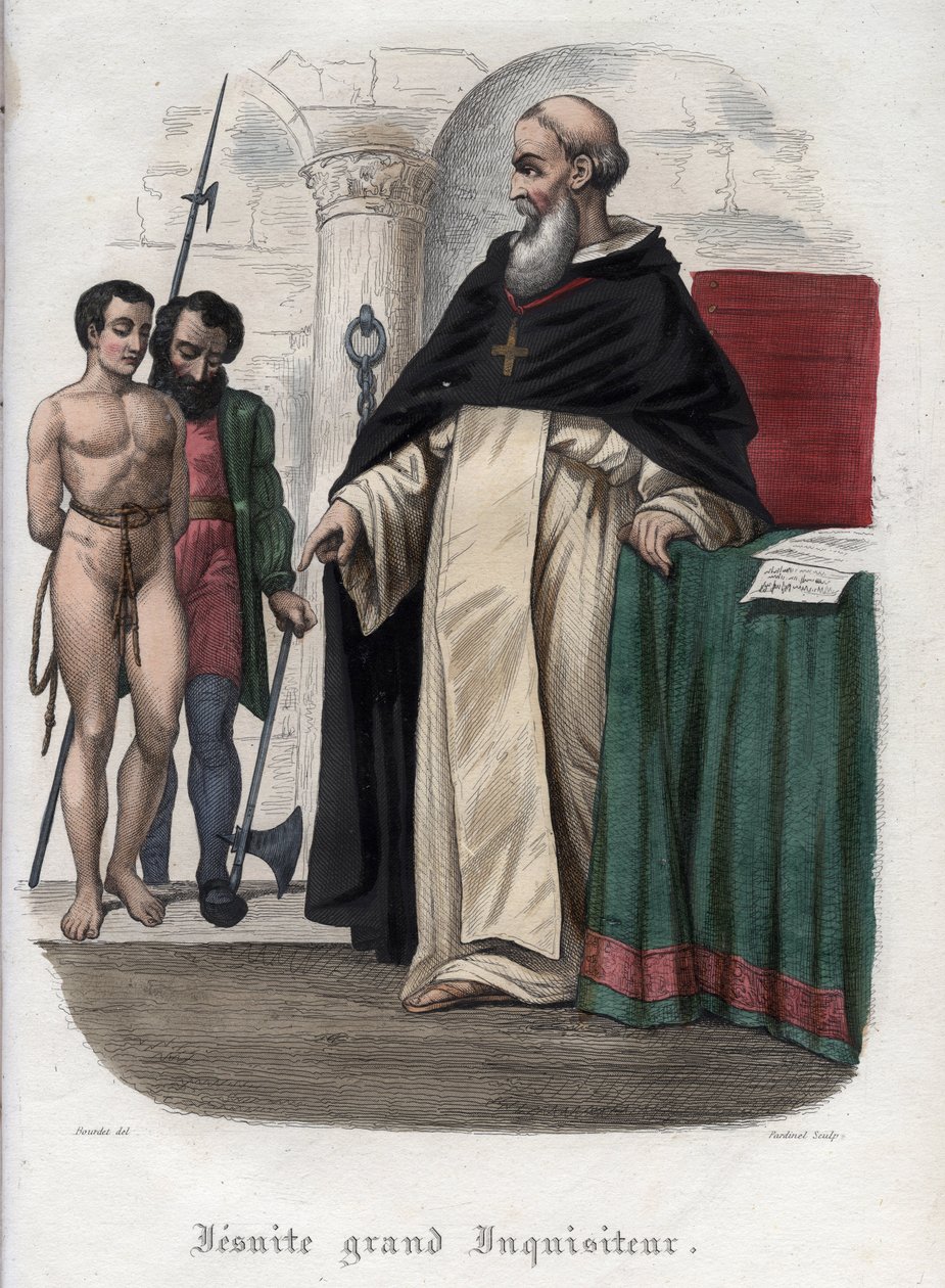 Prisonnier hérétique et Grand Inquisiteur jésuite sous le règne du pape Clément VIII. Gravure de 1842 dans « Histoire des papes » de Maurice Lachatre. Collection privée. - Unknown artist