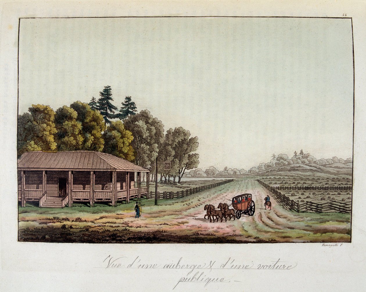 Auberge et diligence aux États-Unis - dans "Le costume ancien et moderne" par Ferrario, éd. Milan - Unknown artist