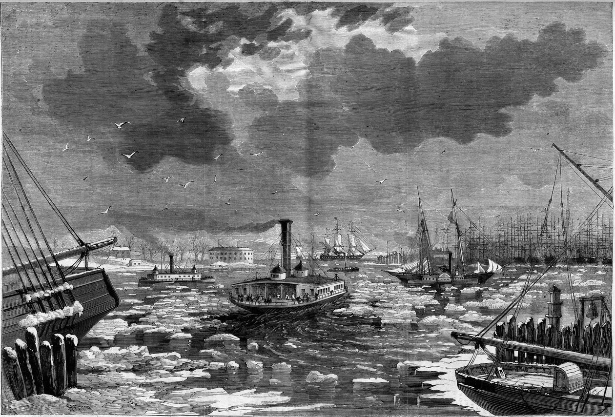 Débâcle de glace à New York, États-Unis, vue de l