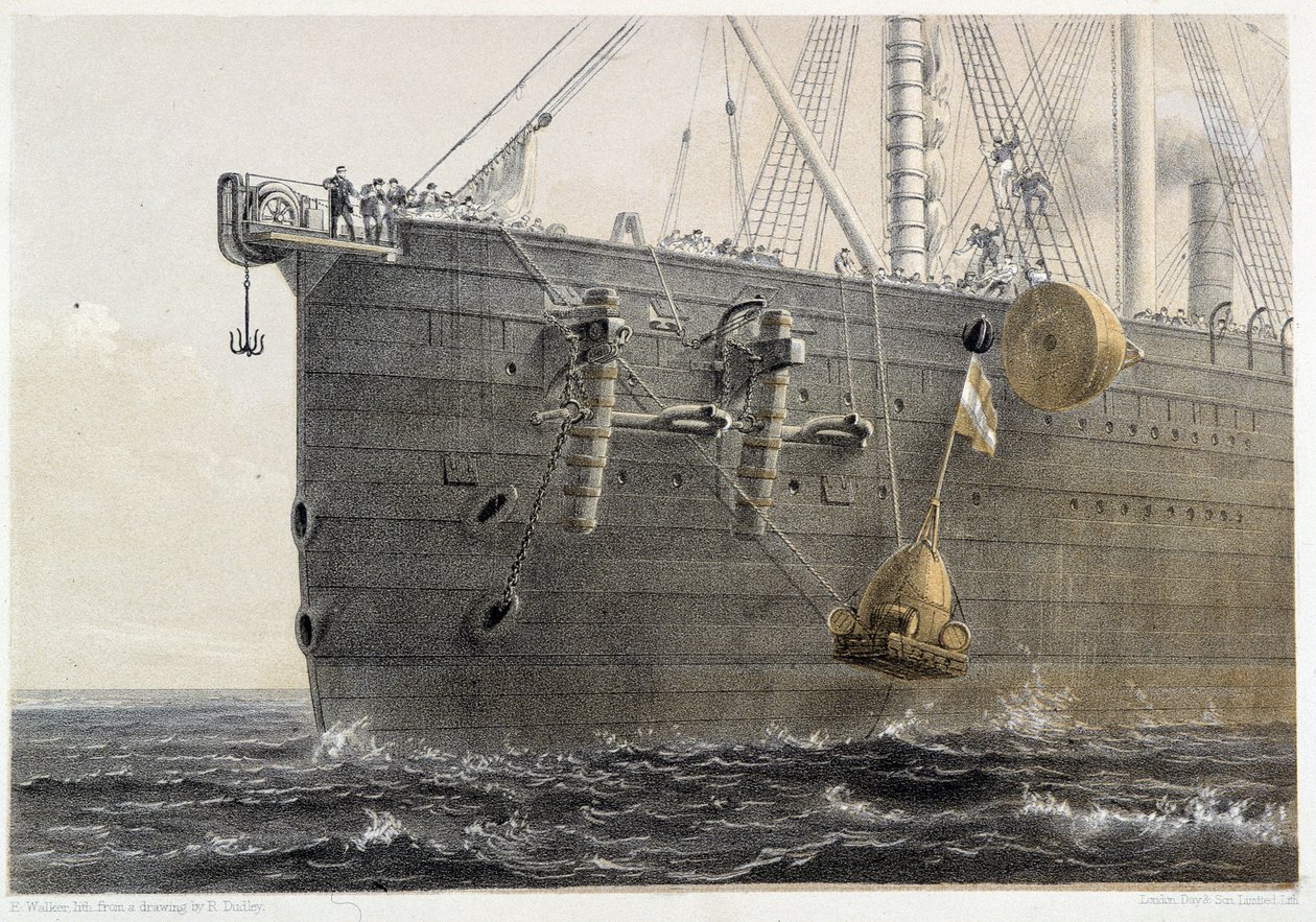 Installation du câble sous-marin en 1858 (bouée de repère) - dans « Le télégraphe atlantique » de W. H. Russel, vers 1860 - Unknown artist