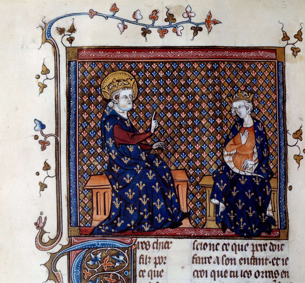 Le roi Louis IX enseigne à son fils, futur Philippe III (miniature) - Unknown artist
