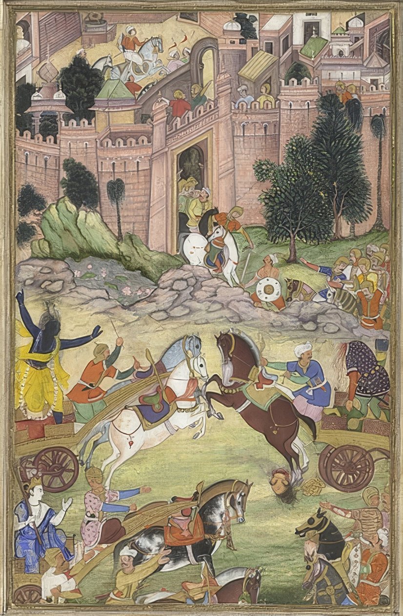 Krishna tue le démon Sri Gala (Scène du Harivamsa). Vers 1585-95 - Unknown