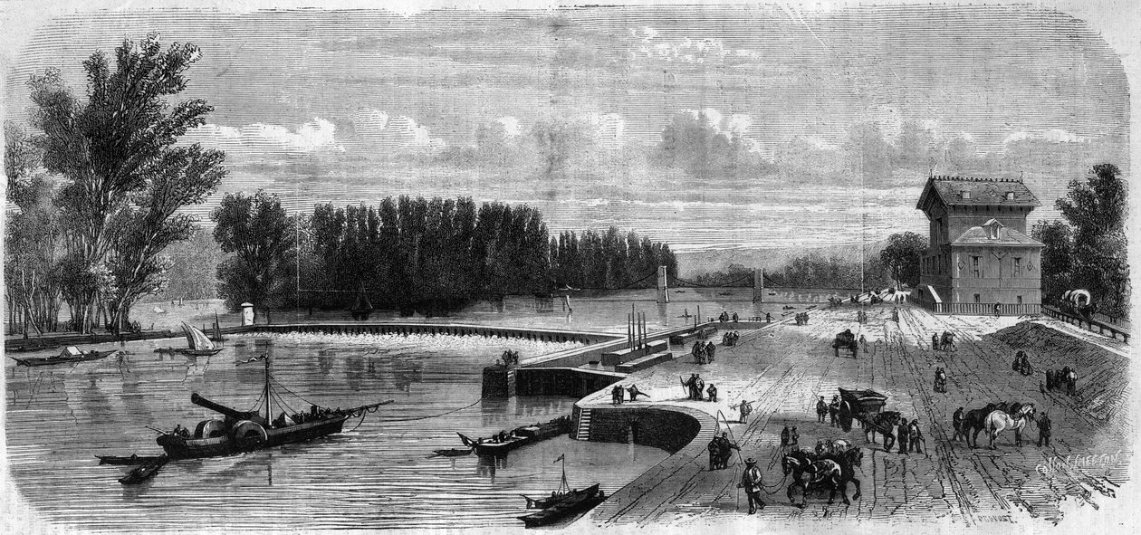 Le barrage de Suresnes - Gravure dans « Le Journal Illustré » - Unknown artist