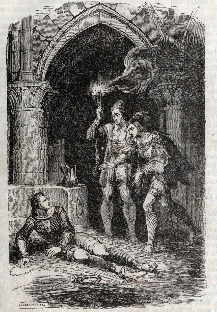 Léon délivre Roger - gravure de 1851 de "Roland furieux" (Orlando furioso) (16ème siècle) par Ludovico Ariosto, dit l
