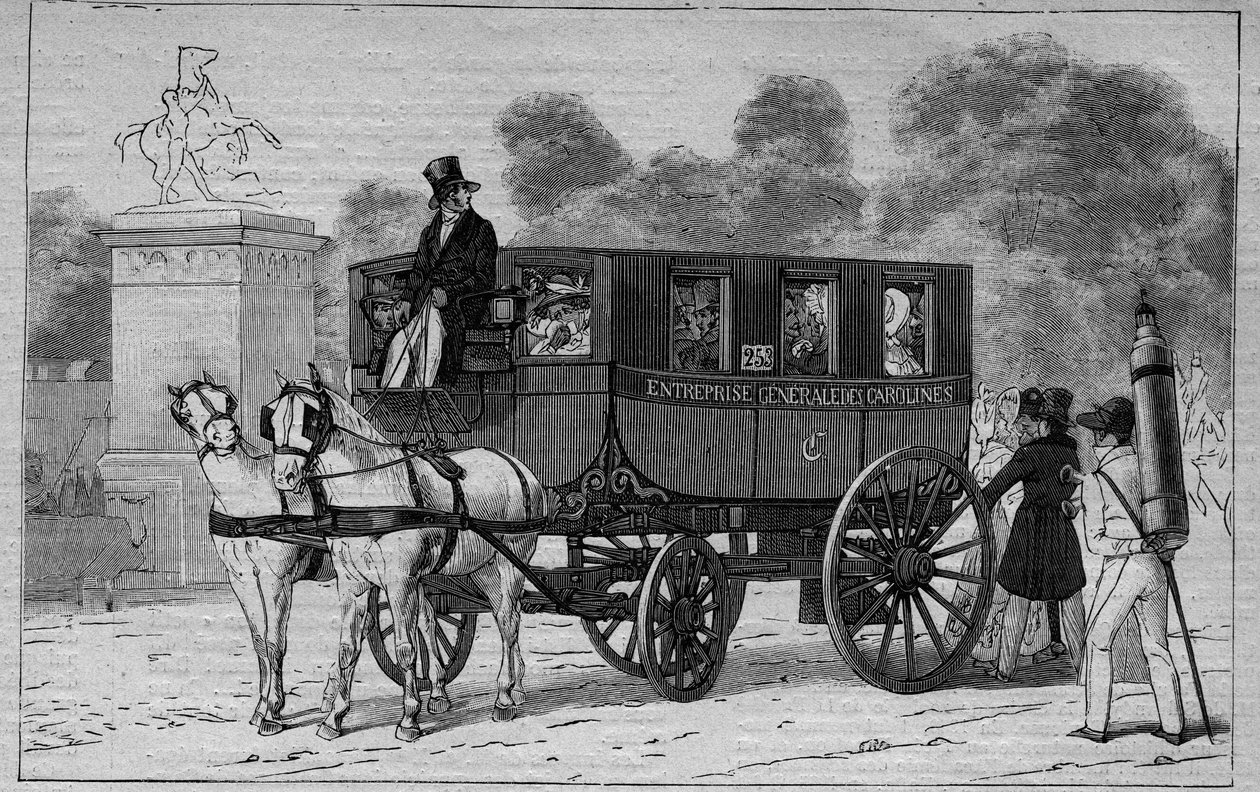 Les Omnibus de Paris au XIXe siècle : Caroline - gravure de 1892 - Unknown artist