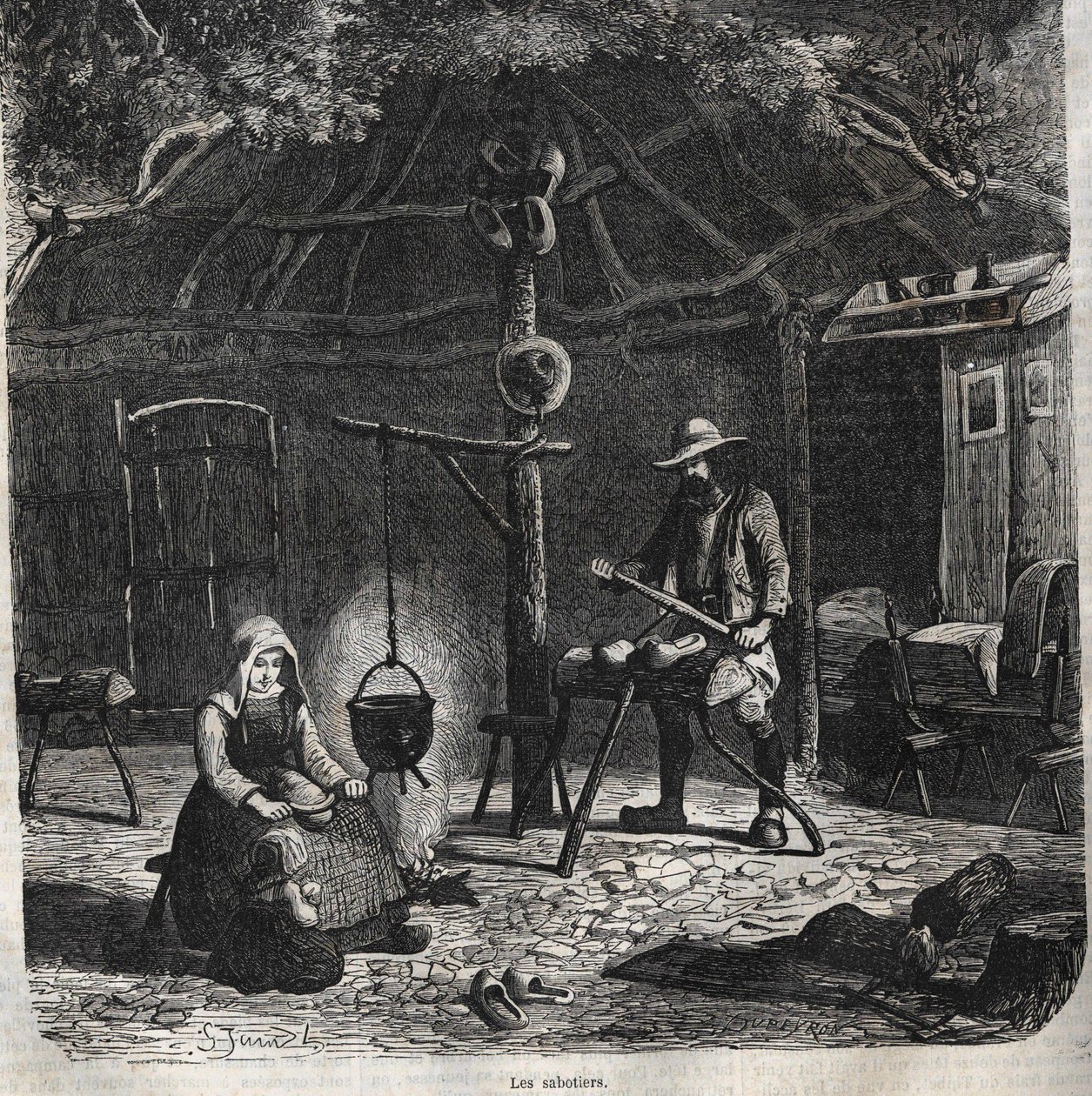 Les sabotiers. gravure du XIXe siècle - Unknown artist