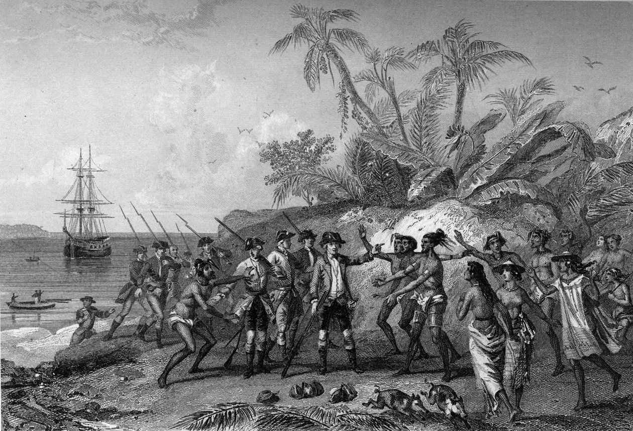 Louis Antoine Comte de Bougainville, navigateur français (1729-1811), approchant les îles des Marquises à Tahiti, le 6 avril - Unknown artist