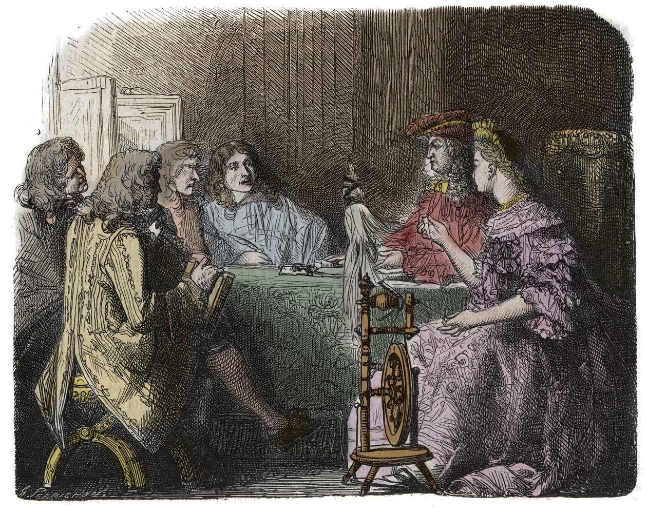 Louis XIV traitant des affaires avec ses ministres dans les appartements de Madame de Maintenon (gravure) - Unknown artist