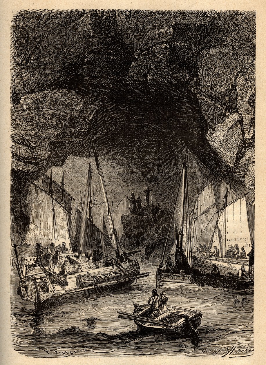 Grottes de Morgat - Grottes marines de Morgat - Finistère - Bretagne - gravure dans « PATRIE » - DESCRIPTION PICTURESQUE DE LA FRANCE EN 6 VOLUMES PAR LUCIEN HUARD - fin du XIXe siècle - Unknown artist